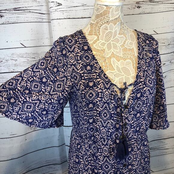 Artesia Boho Chic Button Front Short Sleeve Maxi tasel neck closing size medium - Picture 4 of 12